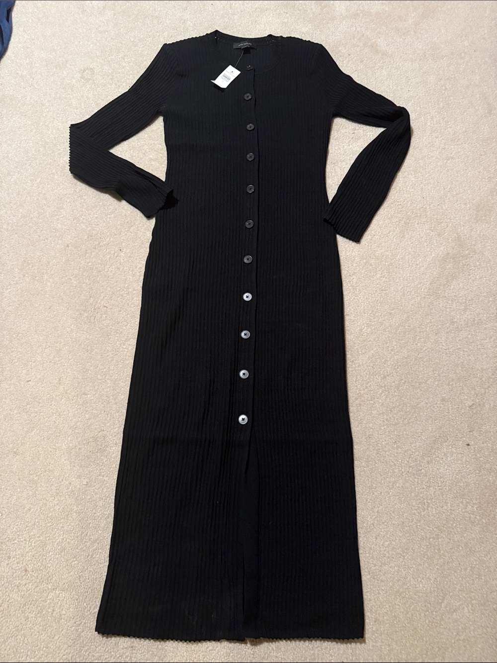 NWT Ann Taylor Black Ribbed Button-Down Long Sleeve Dress - Small